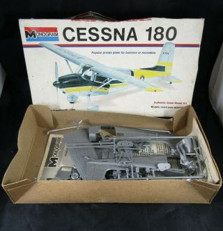 Vintage 1973 Monogram Cessna 180 Model Airplane Kit - Toy - Box - Decals