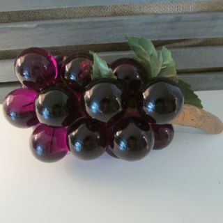 Vintage Acrylic Glass Lucite Grape Cluster Purple Large Driftwood Stem Retro 10 "