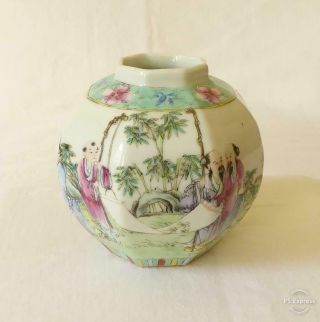 Fine Quality Antique 19th C Chinese Octagonal Vase Painted Characters C1860