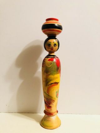 Vintage Wooden Kokeshi Doll Figurine Hand Painted Made In Egypt