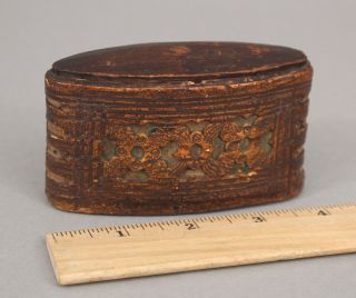 19thc Antique Folk Art Carved Primitive Birch Bark Tobacco Snuff Box,