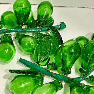 Two Clusters Of Vintage Green Hand Blown Glass Grapes Large 10 " Each Cluster Mcm