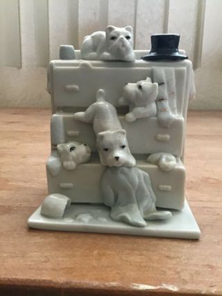 Vintage Porcelain Figurine Dogs (westies) Playing In Dresser Drawers