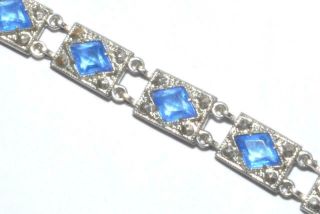 Vintage Art Deco Bracelet With Diamond Shaped Blue Paste Stones
