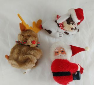 3 Vintage 80s Gripper Grabber Hugger Clip On Plush 3 ",  Santa,  Pound Puppy,  Deer
