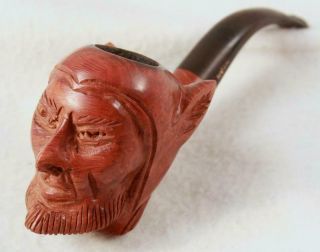 Vintage Carved Wood Devil Fox Man Figure Tobacco Pipe P.  Viou St.  Claude,  France