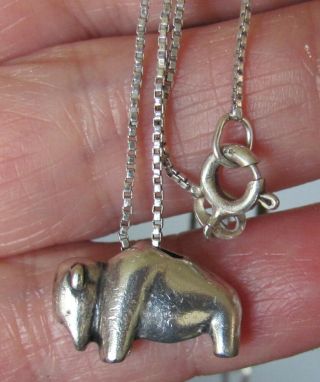 Vintage Sterling Silver Buffalo Slide Pendant 20 " Box Chain Italy Necklace