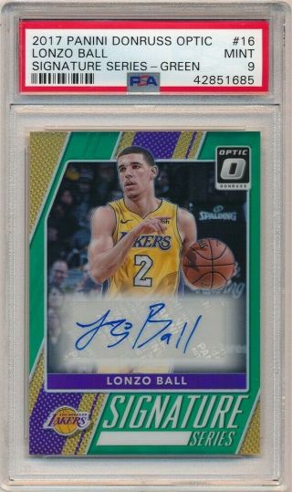 Lonzo Ball 2017/18 Donruss Optic Rookie Green Autograph Sp Auto 1/5 Psa 9