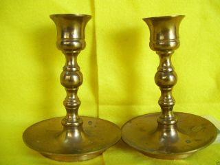 Vintage Pair Solid Brass Candle Holders 5 " Tall