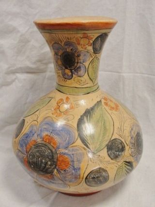 Very Large Vintage Mexican Tonala Tlaquepaqu Folk Art Pottery Vase 11 "