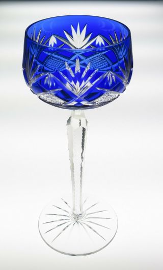 Vintage Cobalt Cut To Clear 7.  75 " Hock Wine Glass Bohemian Blue Czech Rhine