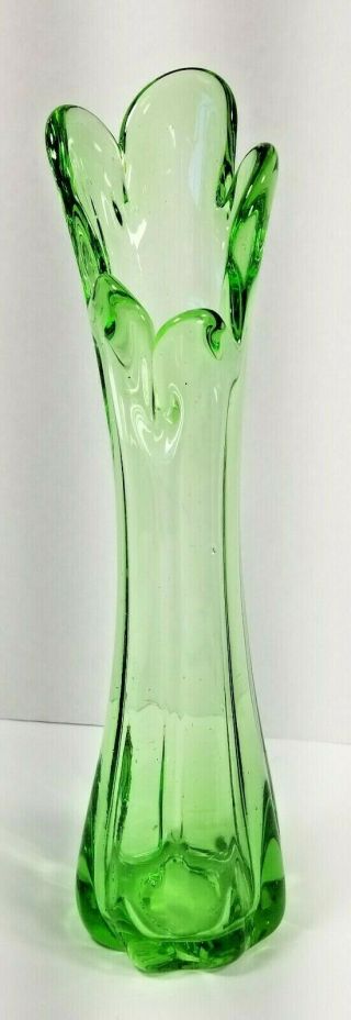Vintage Viking Green Art Glass Swung Bud Vase 10  Mid - Century Modern
