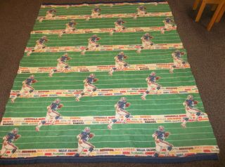 Vintage 80s - 90s Twin Size Blanket Usa Made Football Field With Team Names