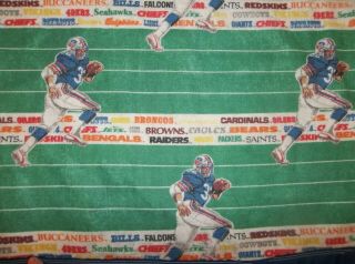 Vintage 80s - 90s twin Size Blanket USA Made football field with team names 2