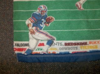 Vintage 80s - 90s twin Size Blanket USA Made football field with team names 3