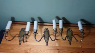 Set 3 Vintage Brass Electric Candle Wall Sconces Lights Rewiring Restoration
