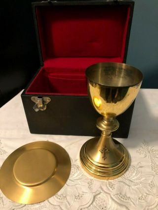 Rare Antique Vintage Sterling Silver Wwii Military Chalice & Paten Set W/ Case