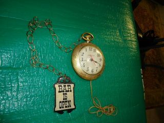 Vintage 60s Spartus Pocket Watch Bar Pub Clock Runs Backwards Unique 2