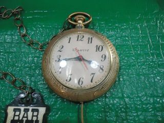 Vintage 60s Spartus Pocket Watch Bar Pub Clock Runs Backwards Unique 3