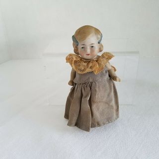 Antique C1900 Germany Limbach 5 " All Bisque Child Doll,  Chubby,  Blue Bows,  V.  G