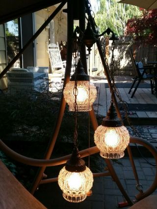 Antique Brass And Clear Glass 3 Tiered Hanging Light Great