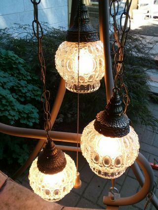 Antique Brass and Clear Glass 3 Tiered Hanging Light Great 2