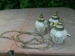 Antique Brass and Clear Glass 3 Tiered Hanging Light Great 3