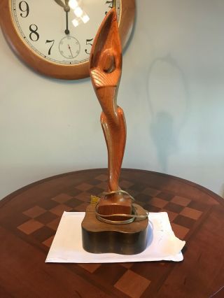 Mid Century Hand - Carved Heifetz Nude Woman Silhouette Lamp Signed 1950s 34” Tall