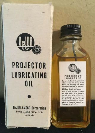 Vintage Dejur Movie Projector Lubricating Oil,  Full Bottle