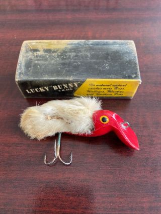 Vintage Lucky Bunny Bait Co.  Fishing Lure W/box Red Color Tackle Box Find
