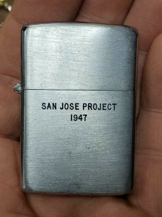 Old 1947 Zippo Wind Proof Cigarette Lighter Military San Jose Project Testing ?