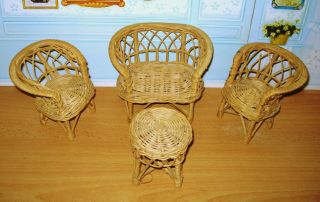 Vintage Pedigree Sindy Wicker Chairs And Table Set 2