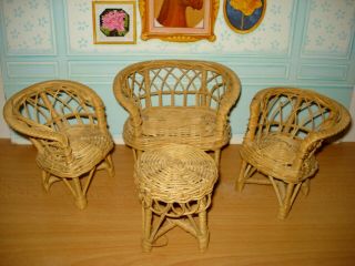 Vintage Pedigree Sindy Wicker Chairs And Table Set 3