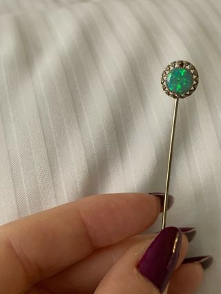 Antique Victorian 10k White Gold Opal / Opalescent Stick Pin