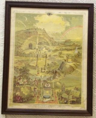 Framed Antique Mason Certificate - " From Darkness Into Light ",  1887,