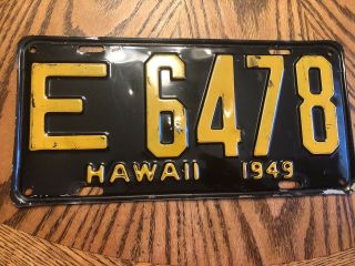 Vintage 1949 Hawaii License Plate Antique Old E 6478