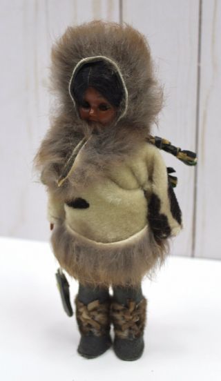 Vintage handmade Alaskan Eskimo Doll Dressed in Authentic Fur Clothing 8”tall. 2