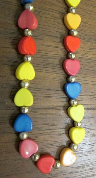 Vintage 16 Inch Silver Clad Seed Bead Red Orange Yellow Blue Heart Necklace (100