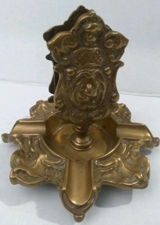 Antique Brass/bronze Cigar Ashtray & Match Holder Bernard & Frank Ny 1896