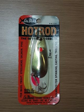 Vintage Les Davis Hotrod Fishing Lure Spoon Wobbler 1/2 Oz.  Nos Solid Brass