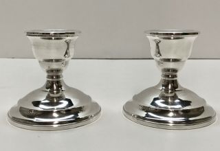 Vintage Pair Watrous Sterling Silver Candlestick Holders 3.  25”t X 3.  5 " W 580g