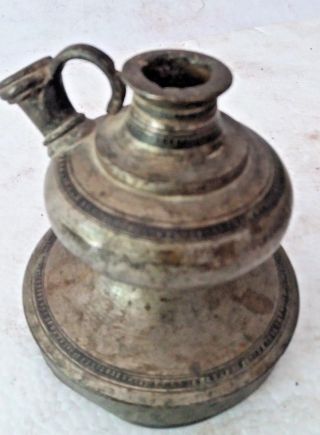 Indian Antique Old Brass Hand Engraved Sliver Polish Islamic Mughal Hookah Pot