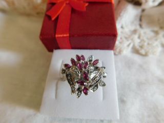 Vintage Pink Sapphire,  Clear Crystal Ladies Cluster Ring Size 5.  5 Art Deco Style
