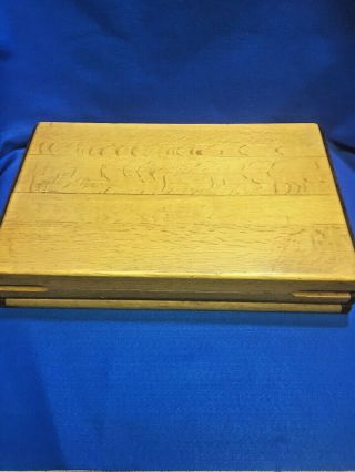 Vintage Wooden Oak Silverware Flatware Storage Chest Case Holds Service For 12