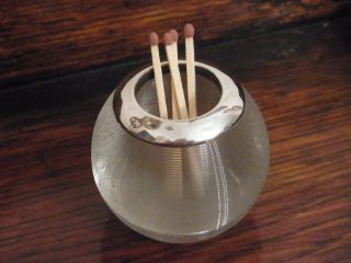 Antique Silver Rim Glass Match Holder Striker Bir 