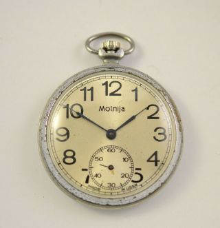 Vintage Molnija Ussr Soviet Pocket Watch Molnia 18 Jewels