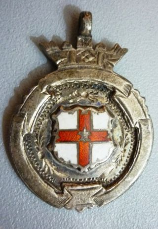 Vintage 1922/3 Hallmark Sterling Silver,  Enamel Fob,  Medal,  Pendant Lbl Whate Usher