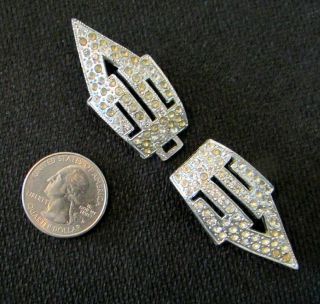Vintage T&g Sash Belt Buckle - Silver Tone Metal W/ Clear And Yellow Rhinestones