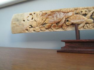 HUGE 3 Foot Hand Carved Real Bone Scrimshaw Swordfish Bill Of Marine Scenes 2