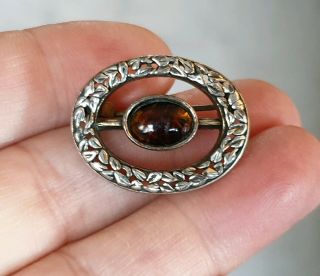 Old Vintage Signed Miracle Jewellery Scottish Amber Plaid Silver Brooch Pin
